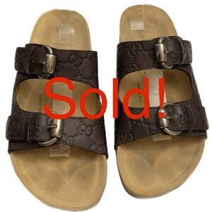 Gucci Authentic RARE Vintage Birkenstock Style Leather GG Embossed Sandals US 8
